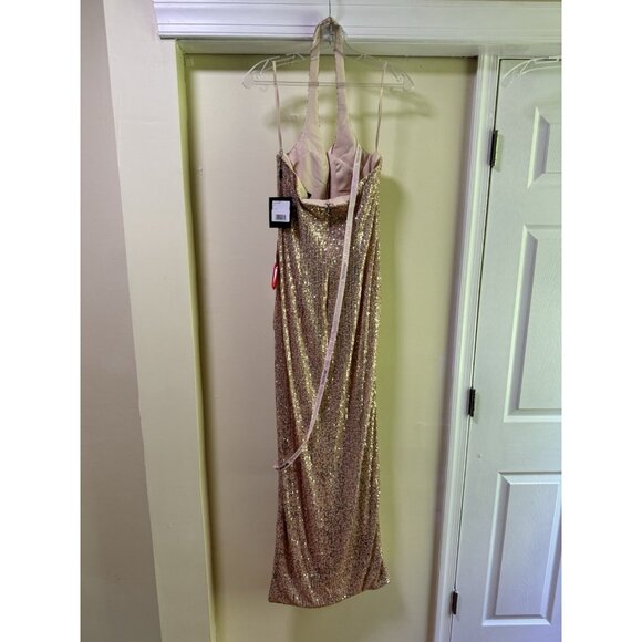 Mac Duggal Size 8 Rose Gold 11279 Sequin Halter Formal Gown Dress Prom Cocktail - Picture 2 of 8